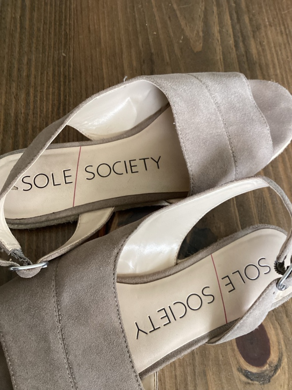 Sole Society Taupe Suede Open-Toe Slingback Sandals